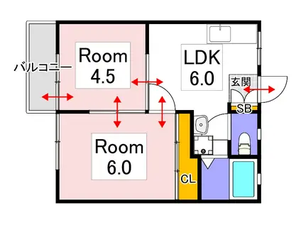 ハニーハイツI(2DK/2階)の間取り写真