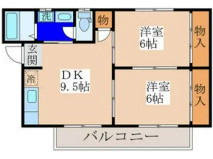 グレイスコート高安(2DK/2階)の間取り写真