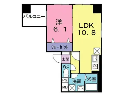 カーサ オルテンシア(1LDK/4階)の間取り写真