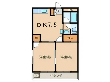 ロイヤルハイツ I(2DK/2階)の間取り写真