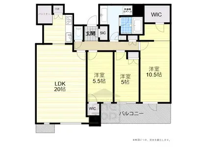 シエリアタワー千里中央(2LDK/38階)の間取り写真