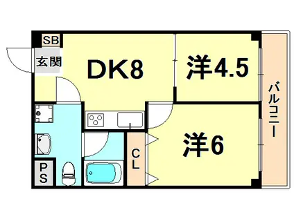 アルテシアン夙川(2DK/1階)の間取り写真