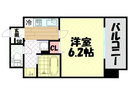 セオリー夕陽丘DOOR(1K/2階)の間取り写真