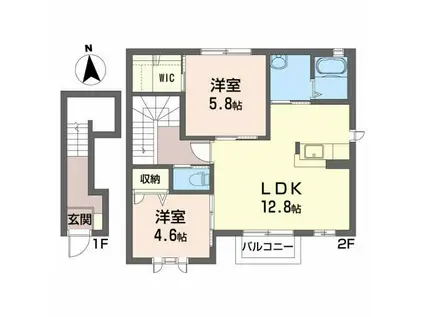 トリプルエイト(2LDK/2階)の間取り写真