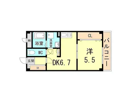 ウエスト・リヴァー(1DK/3階)の間取り写真