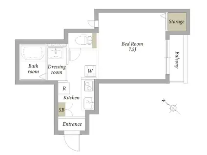 グランディール神宮前(1K/2階)の間取り写真