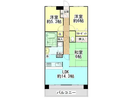 レジオン八尾(3LDK/6階)の間取り写真