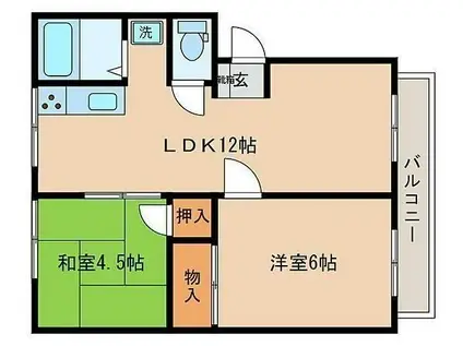 クレアンヌーヴ平岡A棟(2LDK/1階)の間取り写真