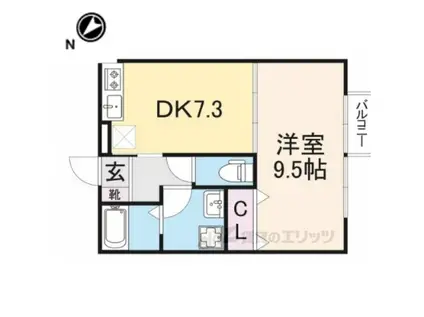 ディアコート1(1DK/2階)の間取り写真