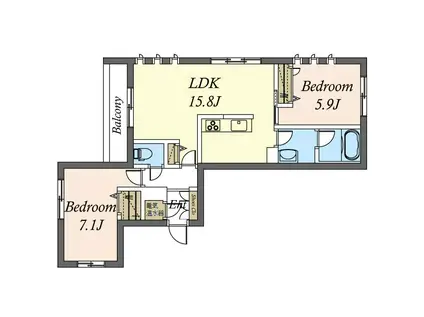 レーヴマニフィック西馬込(2LDK/2階)の間取り写真