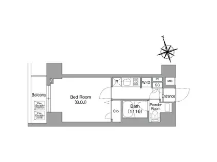 コンフォリア・リヴ八丁堀(1K/8階)の間取り写真