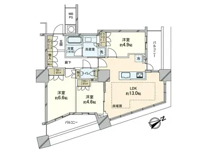 ザ・パークハウス西新宿タワー60(3LDK/19階)の間取り写真