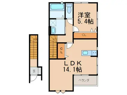 クラウンハイツ宮崎町(1LDK/2階)の間取り写真