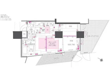 ZOOM中目黒(1DK/1階)の間取り写真