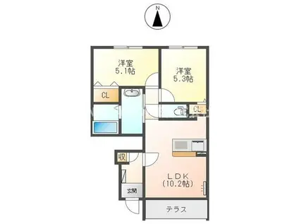 ウイングコート(2LDK/1階)の間取り写真