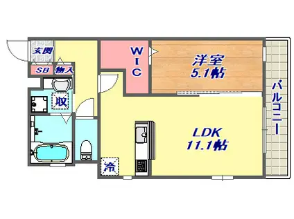 マルベリー甲南山手(1LDK/3階)の間取り写真