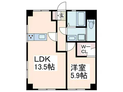 山栄ハイツ(1LDK/1階)の間取り写真