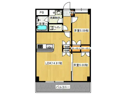 チアフルビューティ田迎(2LDK/10階)の間取り写真