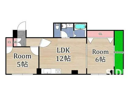 グランベル(2LDK/2階)の間取り写真