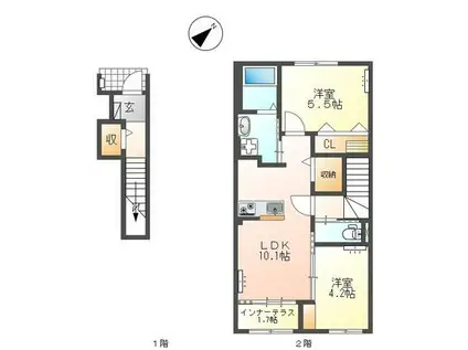 小田渕町2丁目アパート(2LDK/2階)の間取り写真