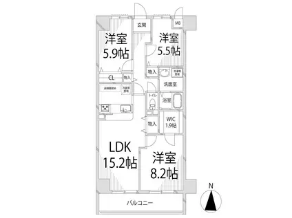キャッスルコート東辻井(3LDK/3階)の間取り写真