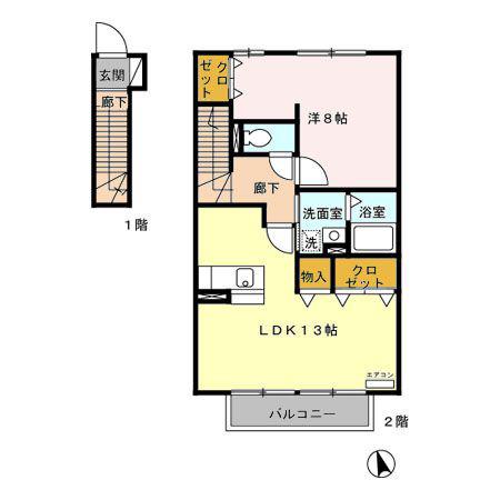 COZY COURT 2M 秦良(1LDK/2階)の間取り写真