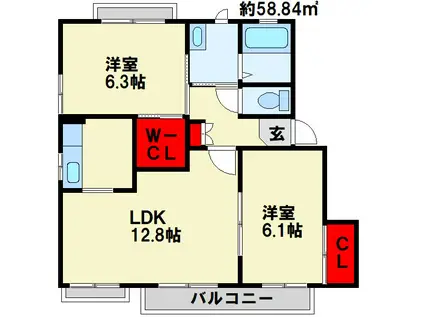 ハイツ四季の里A棟(2LDK/2階)の間取り写真