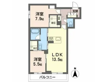 ベレオガーデンズ北方(2LDK/2階)の間取り写真