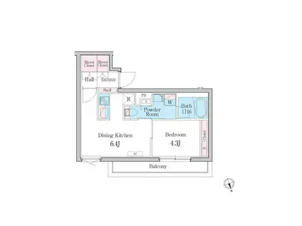 デュオメゾン自由が丘(1DK/3階)の間取り写真