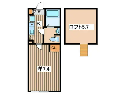 AP枡形(1K/1階)の間取り写真