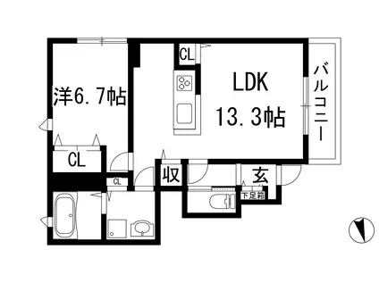 テラス・ドゥ・グリュ2棟(1LDK/1階)の間取り写真
