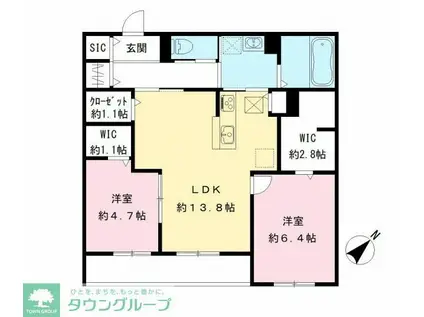 エリーナウエスト(2LDK/1階)の間取り写真