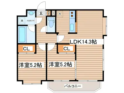 フォレスト愛子(2LDK/3階)の間取り写真