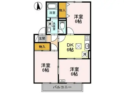 シャンド・フルールA棟(3DK/1階)の間取り写真