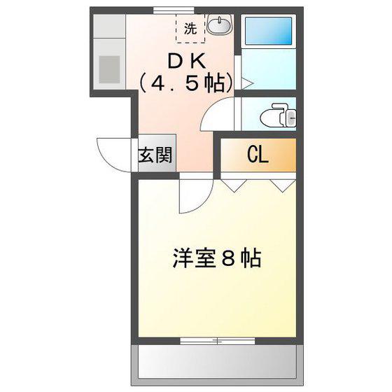 ハイツもみの木B(1DK/2階)の間取り写真