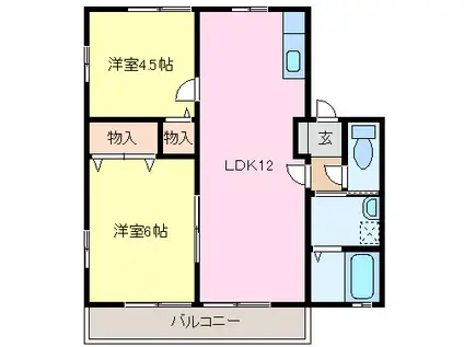レトアDUO A棟(2LDK/2階)の間取り写真