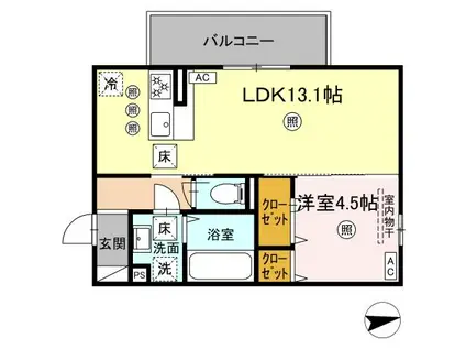 グランツェーレ鷹辻(1LDK/1階)の間取り写真