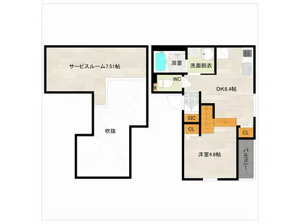 DREAMSTAGE吉塚LECHIEN(1DK/1階)の間取り写真