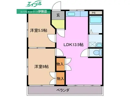 ハイブリッジ湯田(2LDK/2階)の間取り写真