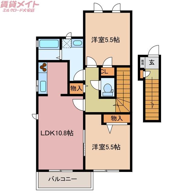 雪月花 6番館(2LDK/2階)の間取り写真