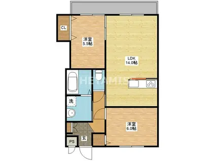 サクラコート大浜(2LDK/3階)の間取り写真