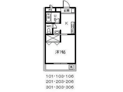 アドニスベルロード(1K/2階)の間取り写真