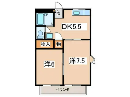 ルミエール(2DK/2階)の間取り写真