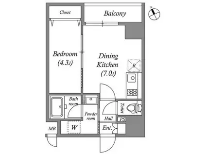 QUALITAS浜田山クオリタス浜田山(1DK/2階)の間取り写真