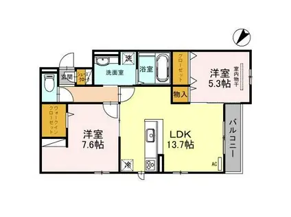 SOLEIL LEVANT(2LDK/1階)の間取り写真