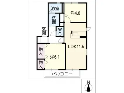 カーサアレグレB棟(2LDK/2階)の間取り写真