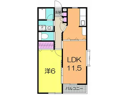 十夢ハイム(1LDK/2階)の間取り写真