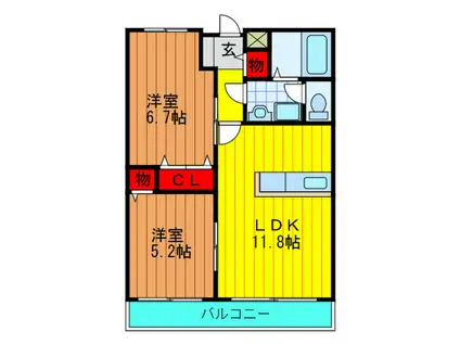 スミスガーデン(2LDK/2階)の間取り写真