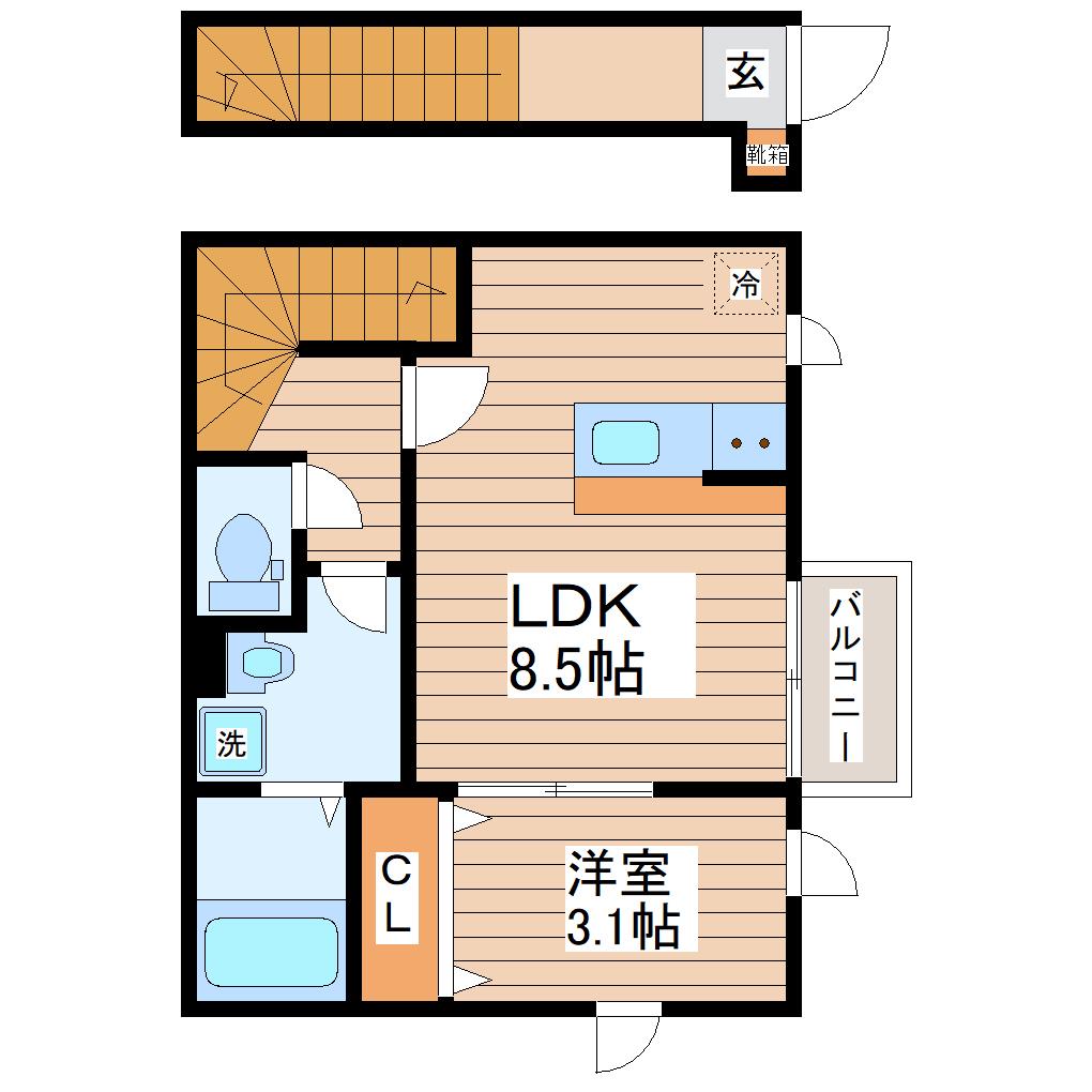 プログレス名取II(1LDK/2階)の間取り写真