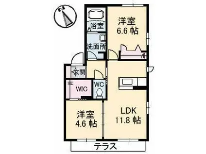 シャーメゾン高松西(2LDK/1階)の間取り写真